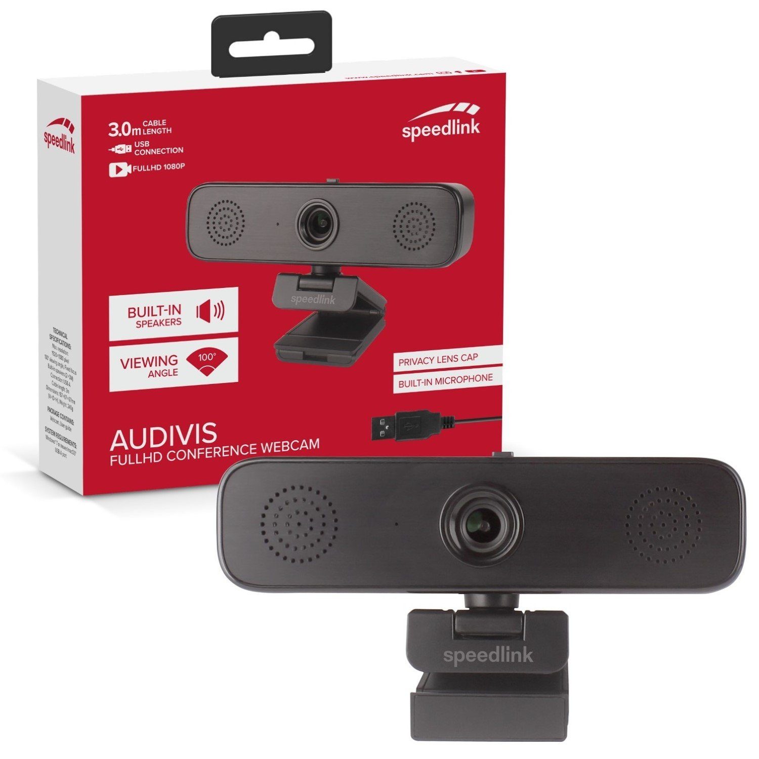 Speedlink AUDIVIS Videokonferenz Webcam Konferenz 100° Webcam (Für Video-Konferenz mit Mikrofon + Lautsprecher 1080p)