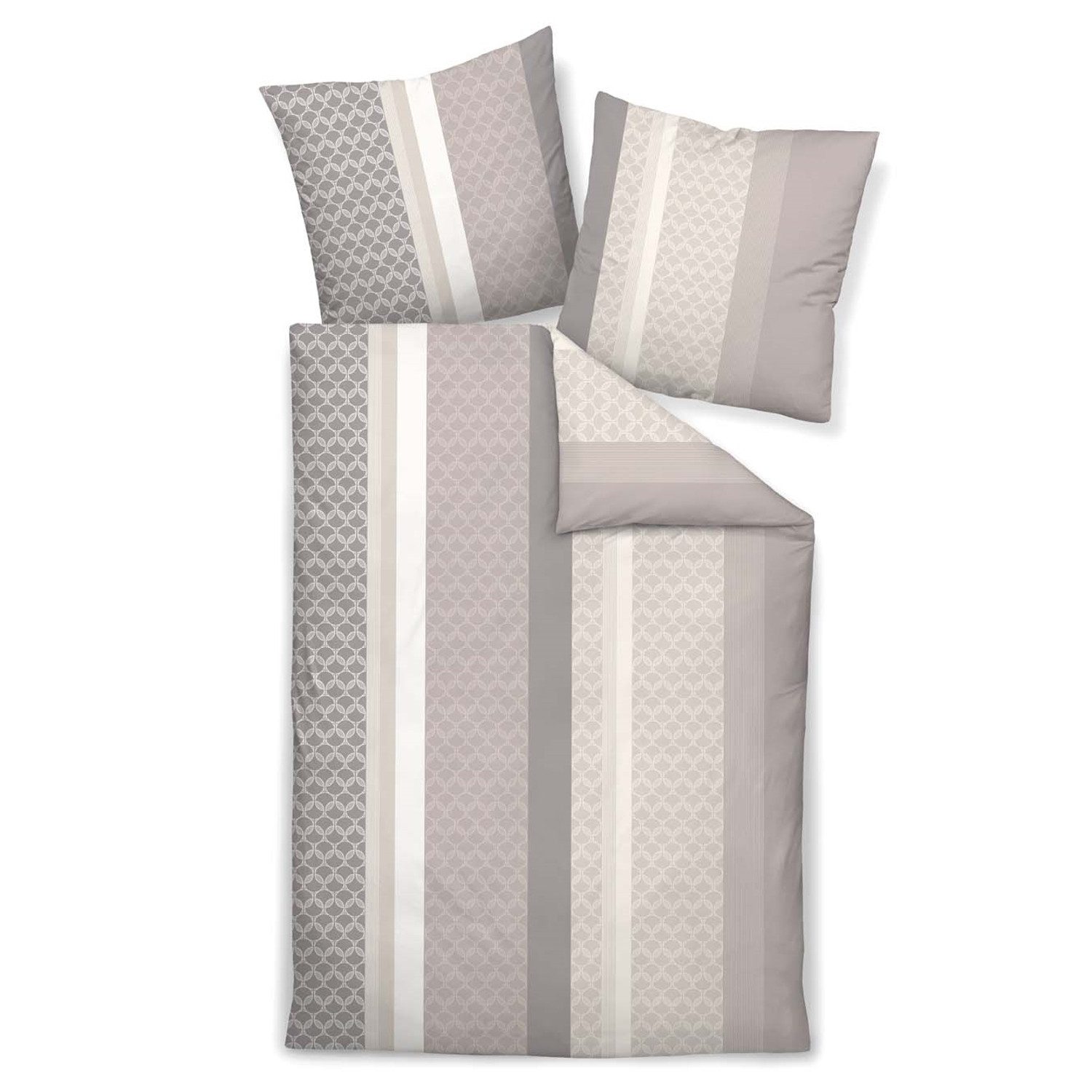 Janine Bettwäsche Janine Feinbiber Bettwäsche Davos 65165-07 Streifen Taupe Grau 135x200, Biber, 2 teilig, Klimaneutral hergestellt in Deutschland