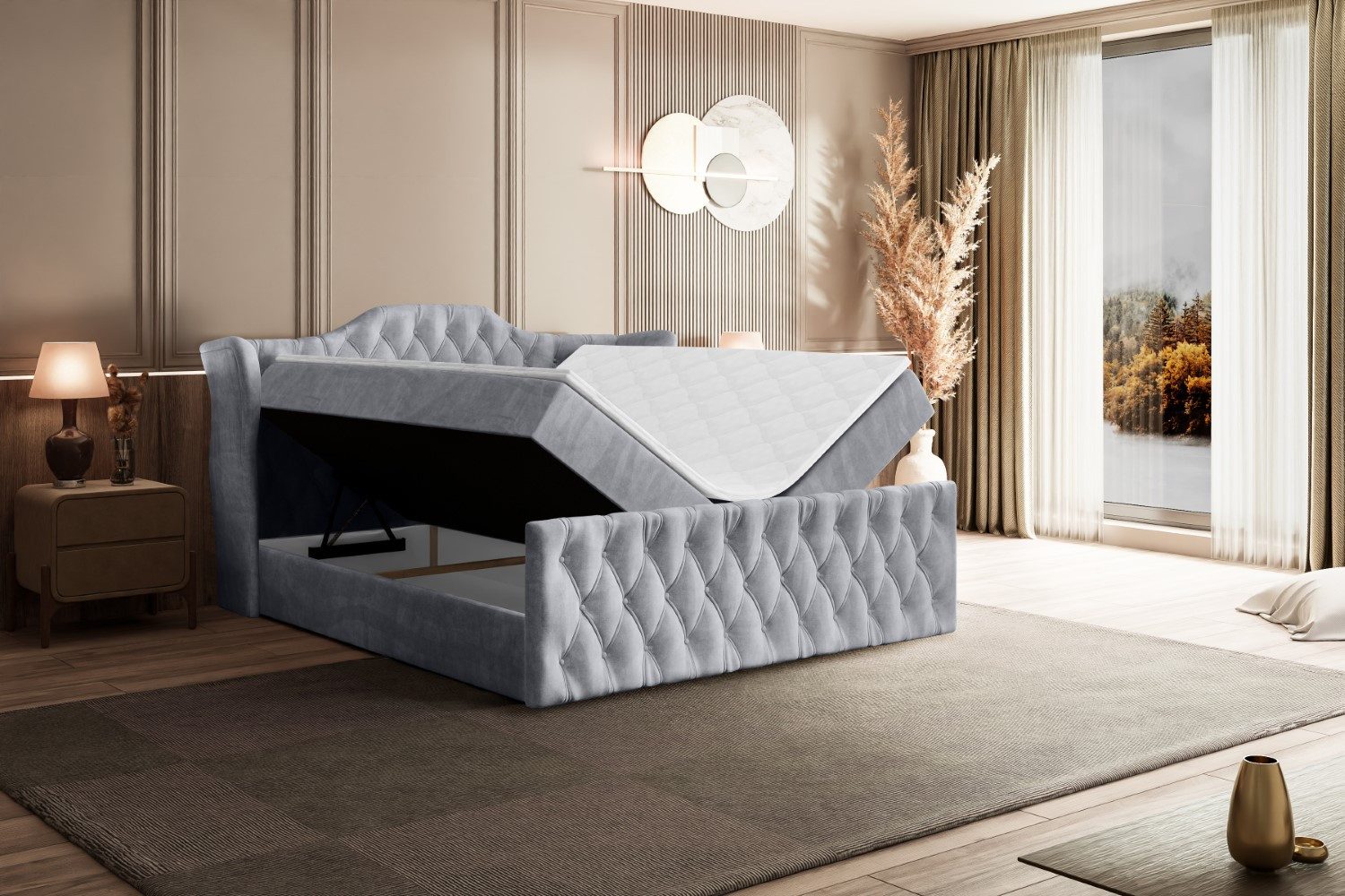 ALTDECOR Boxbett VILA-Z (Multipocket-Matratze H4, H3 Matratze Bonellfederung, Topper, Kopfteil)