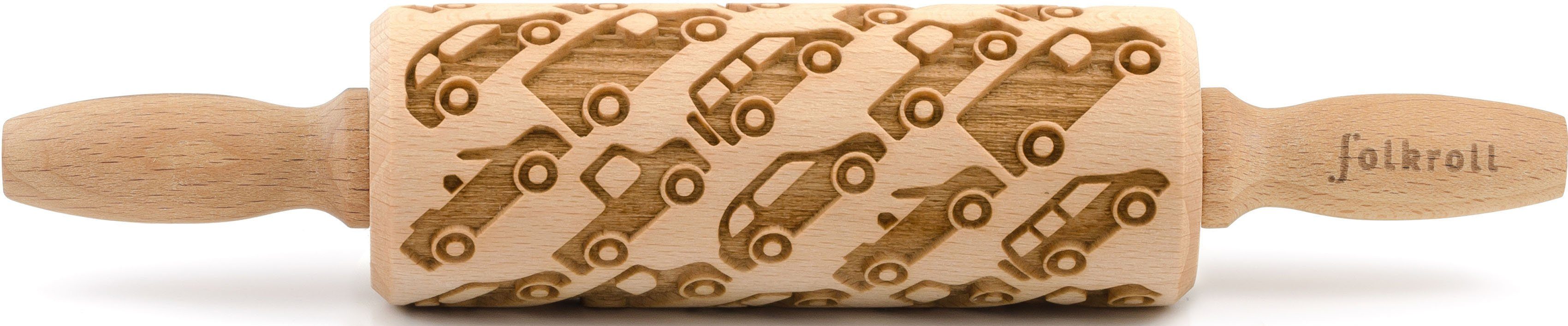 folkroll Teigroller 3D-Motiv-Teigrolle Buchenholz, Autos