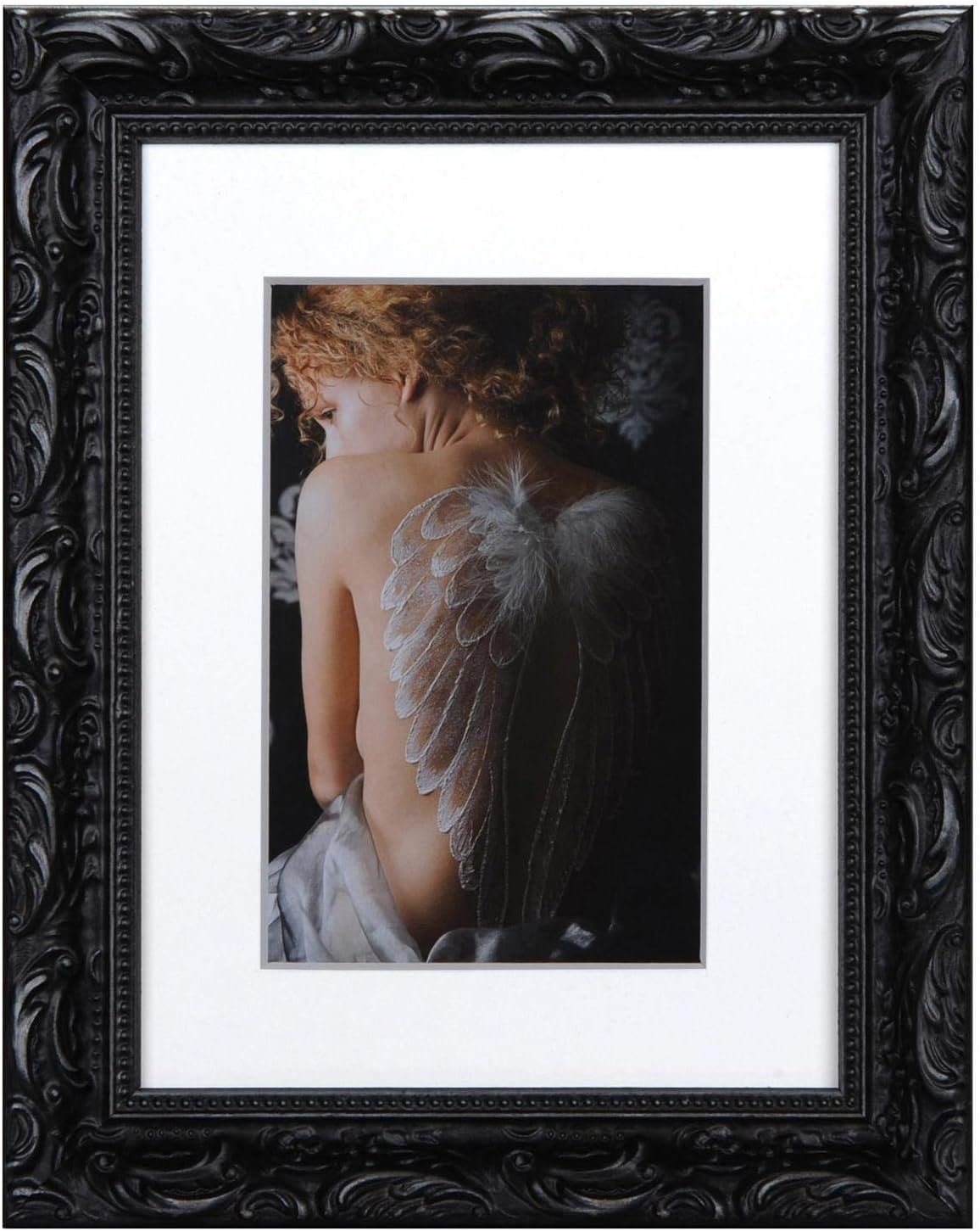 IDEAL TREND Bilderrahmen Chic Baroque Bilderrahmen aus Holz 15x20 passepartout 10x15 Schwarz Fo
