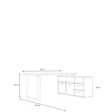 freiraum Eckschreibtisch Keflavik, in Weiß/ Artisan Eiche - 124,2x74,1x181cm (BxHxT)