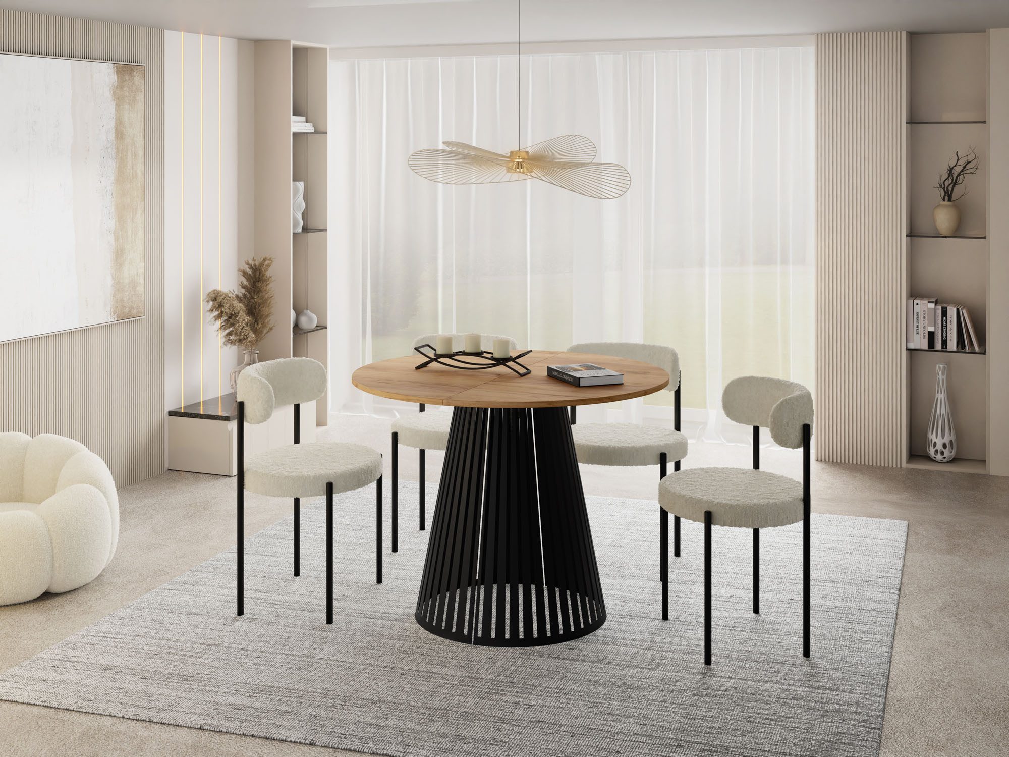 WFL GROUP Esstisch Naro Black ausziehbar rund modern mit schwarzen Metallbe günstig online kaufen