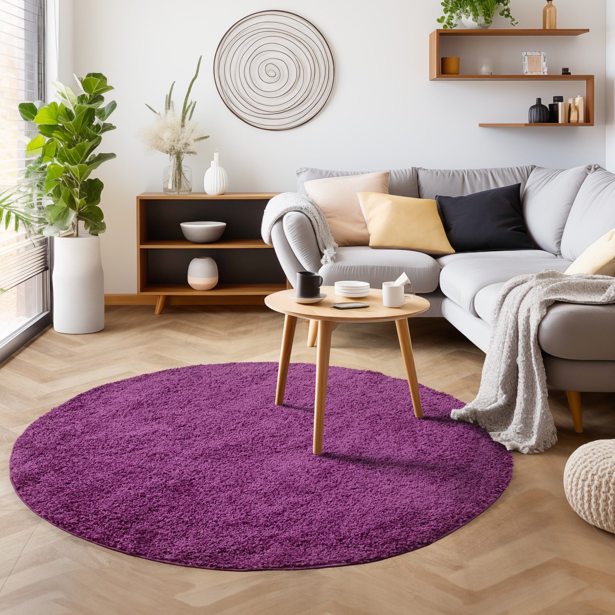 Teppich Unicolor - Einfarbig, SIMPEX24, Rund, Höhe: 30 mm, Einfarbig Shaggy Teppich Wohnzimmer Langflor versch. farben und größen
