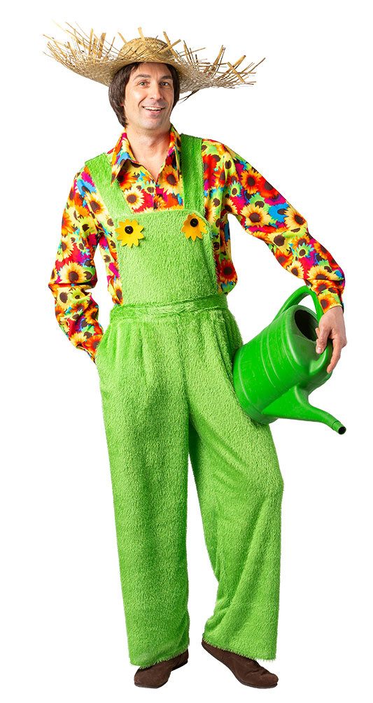 Karneval-Klamotten Kostüm Gärtner Herren Gras-Latzhose grün mit Sonnenblume günstig online kaufen