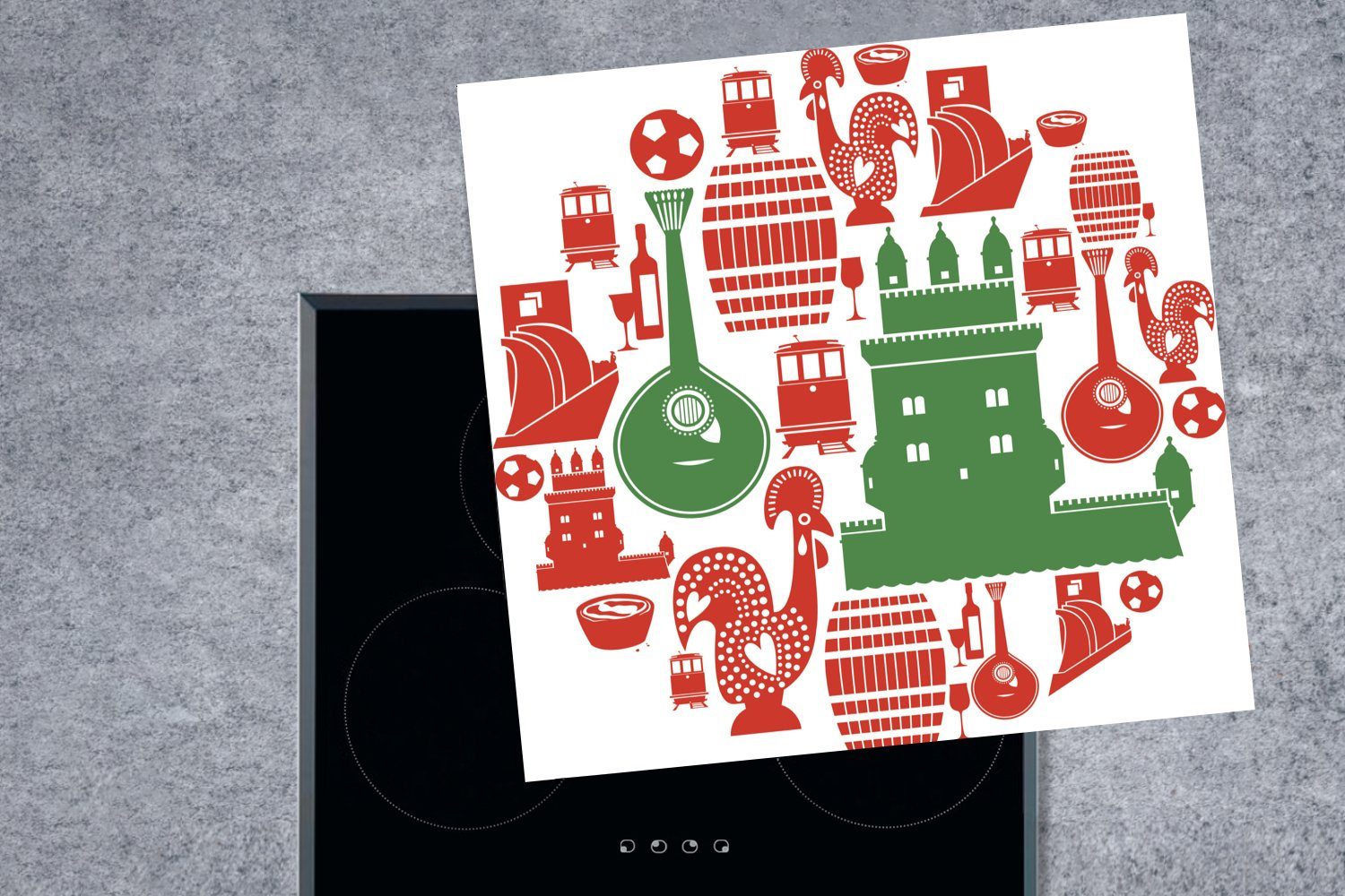 Illustration Portugal (1 MuchoWow Herdblende-/Abdeckplatte Vinyl, von küche Symbolen tlg), cm, Ceranfeldabdeckung, für in Arbeitsplatte einem aus 78x78 Kreis,