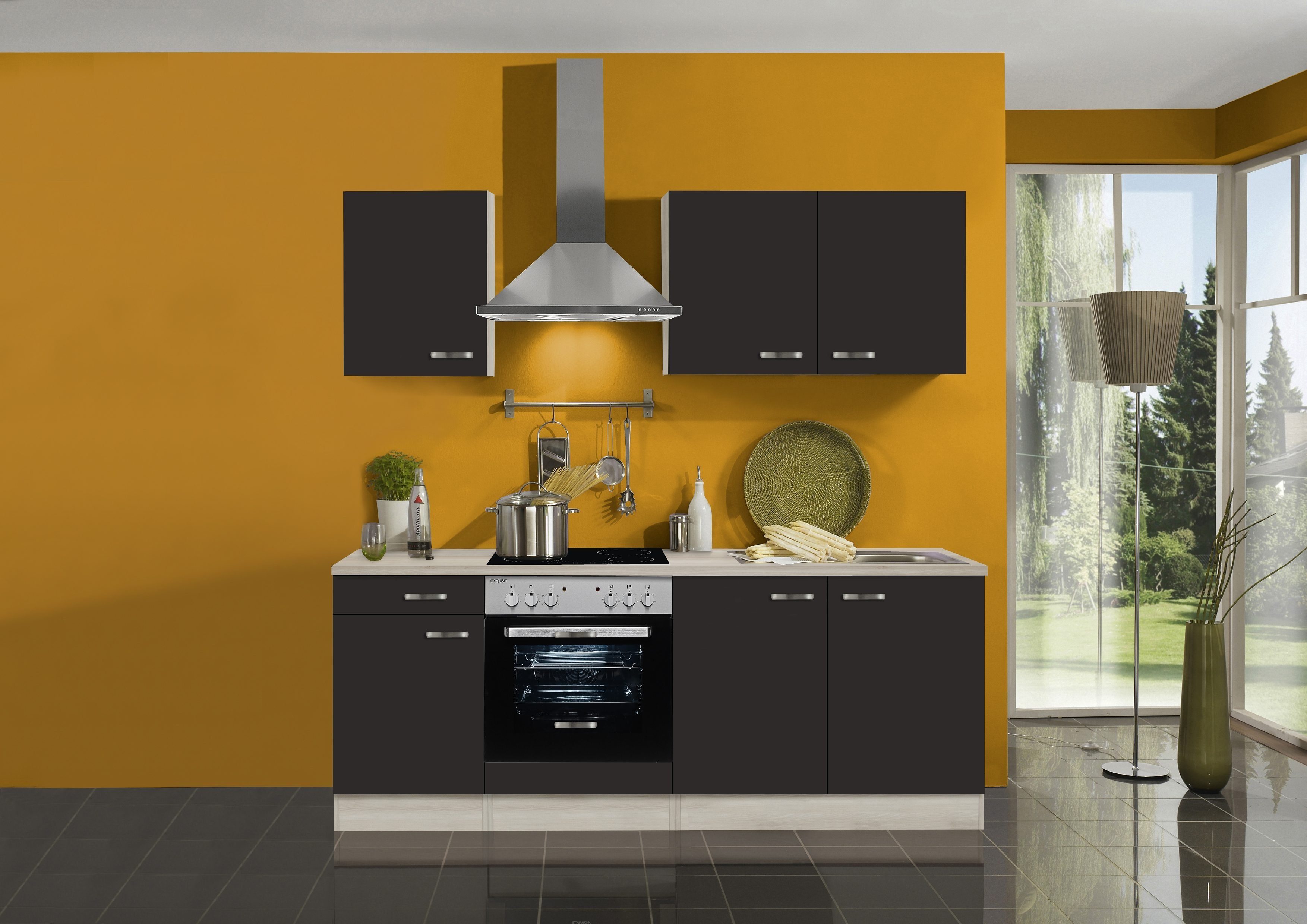 OPTIFIT Küchenzeile Faro, ohne E-Geräte, Breite 210 cm, Küchenzeile mit  durchgehender Arbeitsplatte | Küchenzeilen mit Geräten