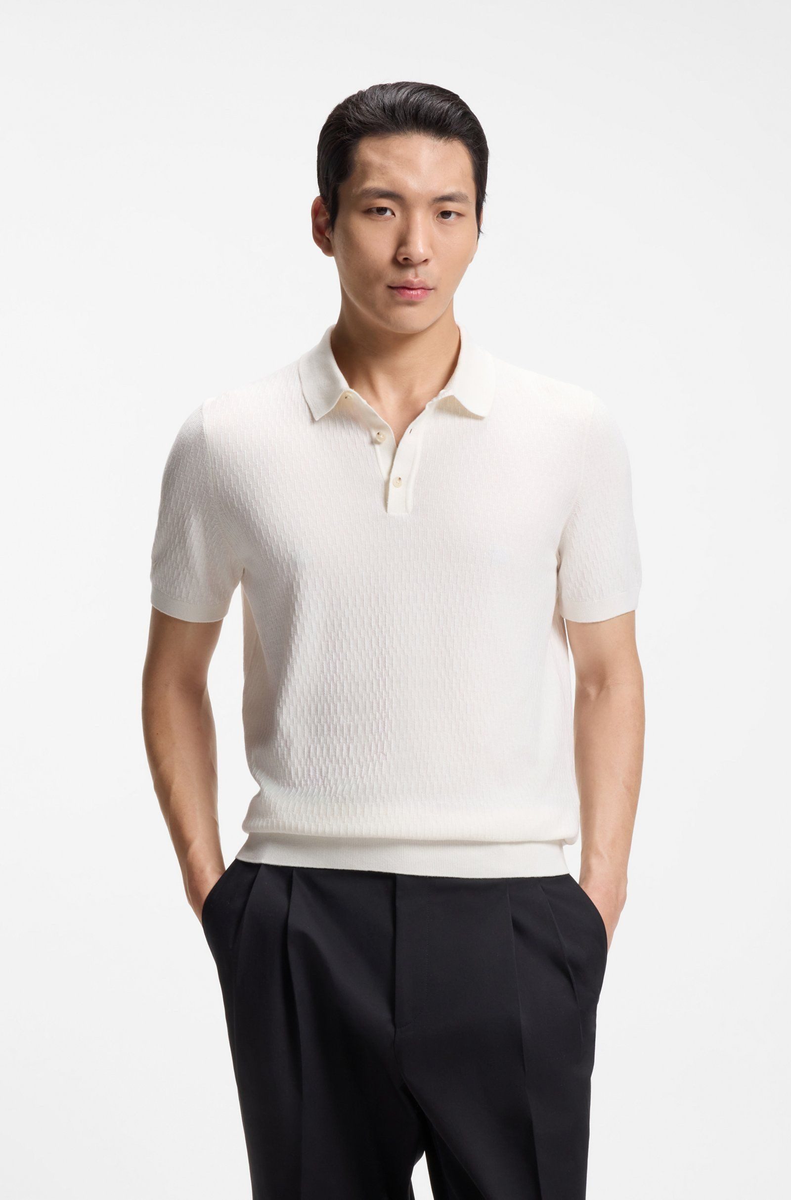 BOSS Strickpullover Lurazio mit Knopfleiste (1-tlg)