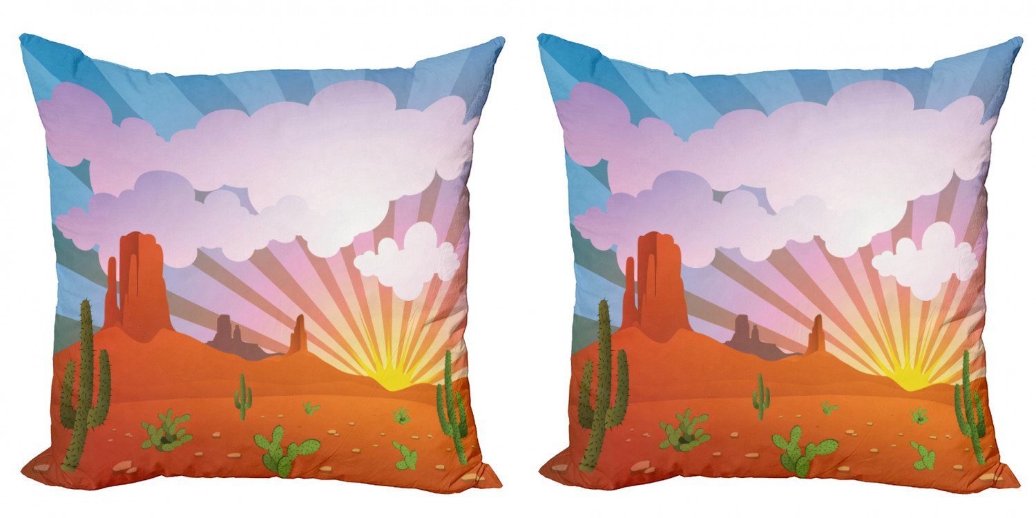 Kissenbezüge Modern Accent Doppelseitiger Digitaldruck, Abakuhaus (2 Stück), Kaktus Abstrakte Wüsten-Sonnenuntergang | Kissenbezüge