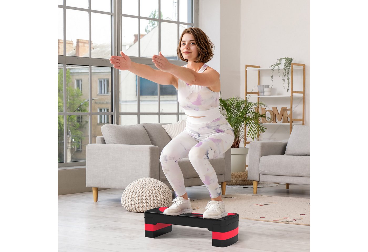 HOMCOM Stepper höhenverstellbar mit 3 Stufen, Fitness Heimtrainer (Aerobic-Stepper, 1-tlg., Steppbrett), für Indoor, Outdoor, Schwarz+Rot