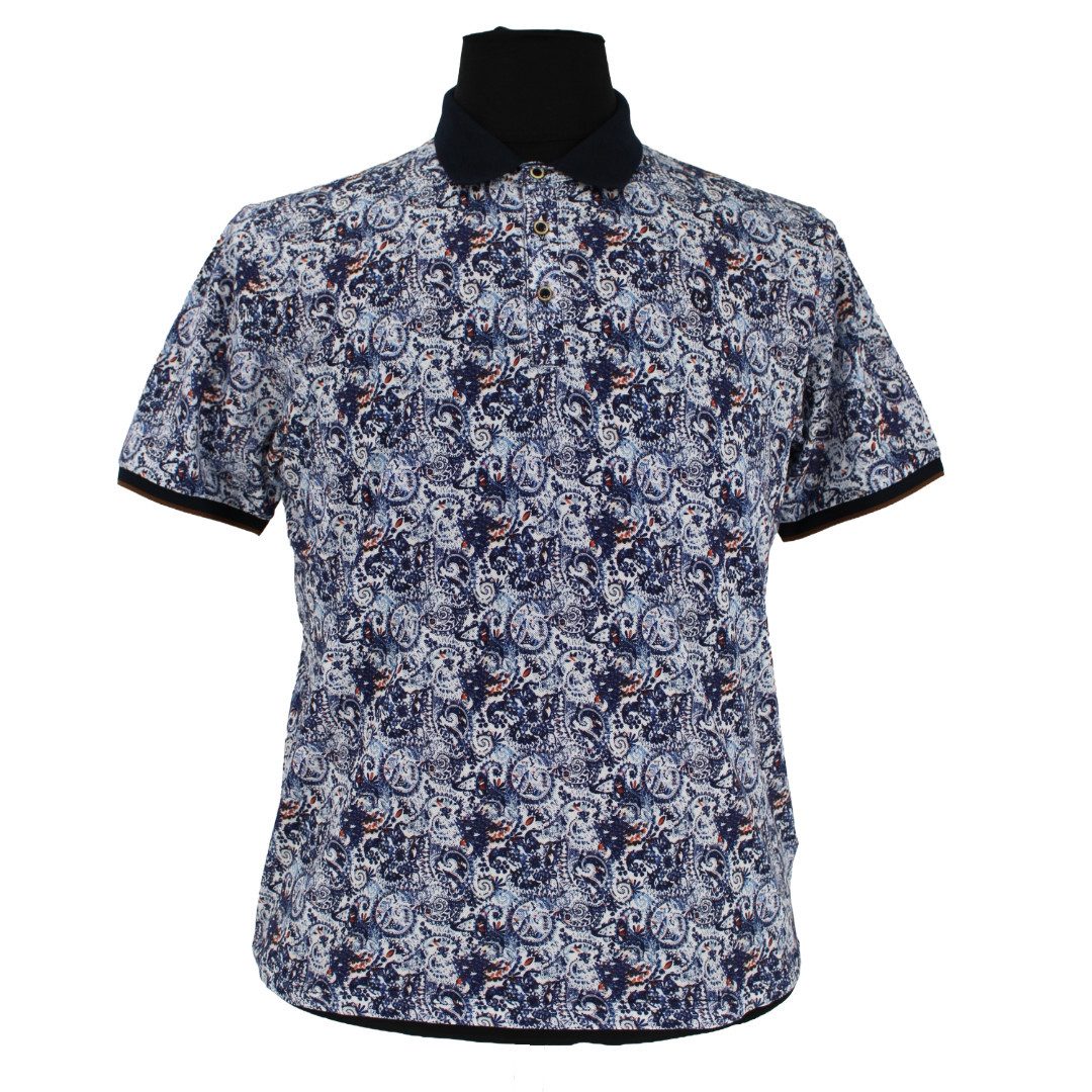 Mode Monte Carlo Poloshirt Polo-Shirt Knopf Weiß mit blau