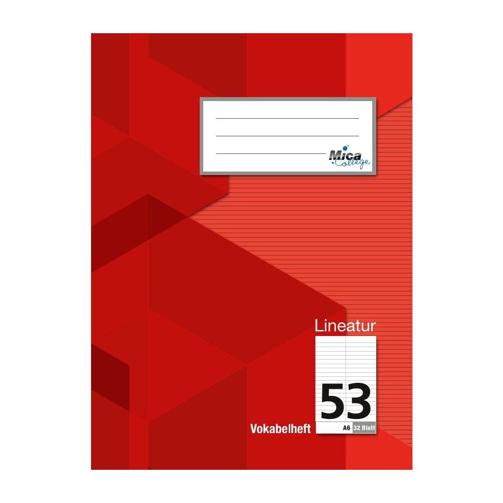 Besttoy Schulheft Vokabelheft - DIN A6 - Lineatur 53 - 2 Spalten - 32 Blatt