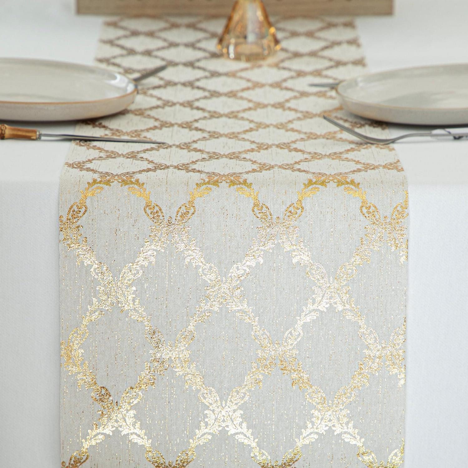 LuxusKollektion Tischläufer Tischläufer Gold Rankenmuster 28cm x 5m Polyester