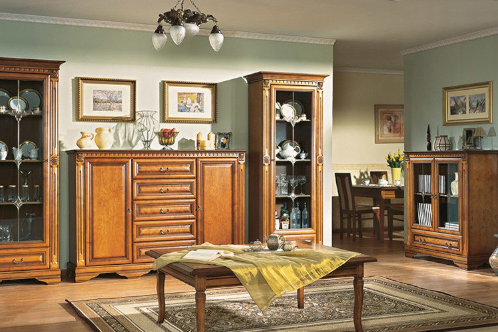 Xlmoebel Vitrine Traditioneller Vitrinenschrank aus Glas und Holz im klassischen Design (Klassische Vitrine Vitrinenschrank Vitrinen - Model OW1A) Hergestellt in Europa