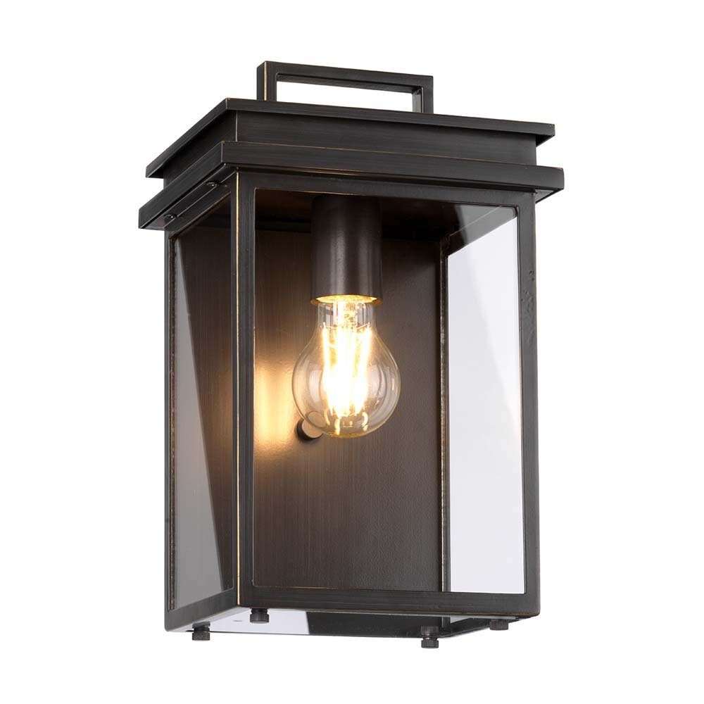 Elstead LIGHTING Außen-Wandleuchte, Leuchtmittel nicht inklusive, Außenleuchte Wandlampe Laterne ALU-Glas Bronze H 30,7 cm Antik