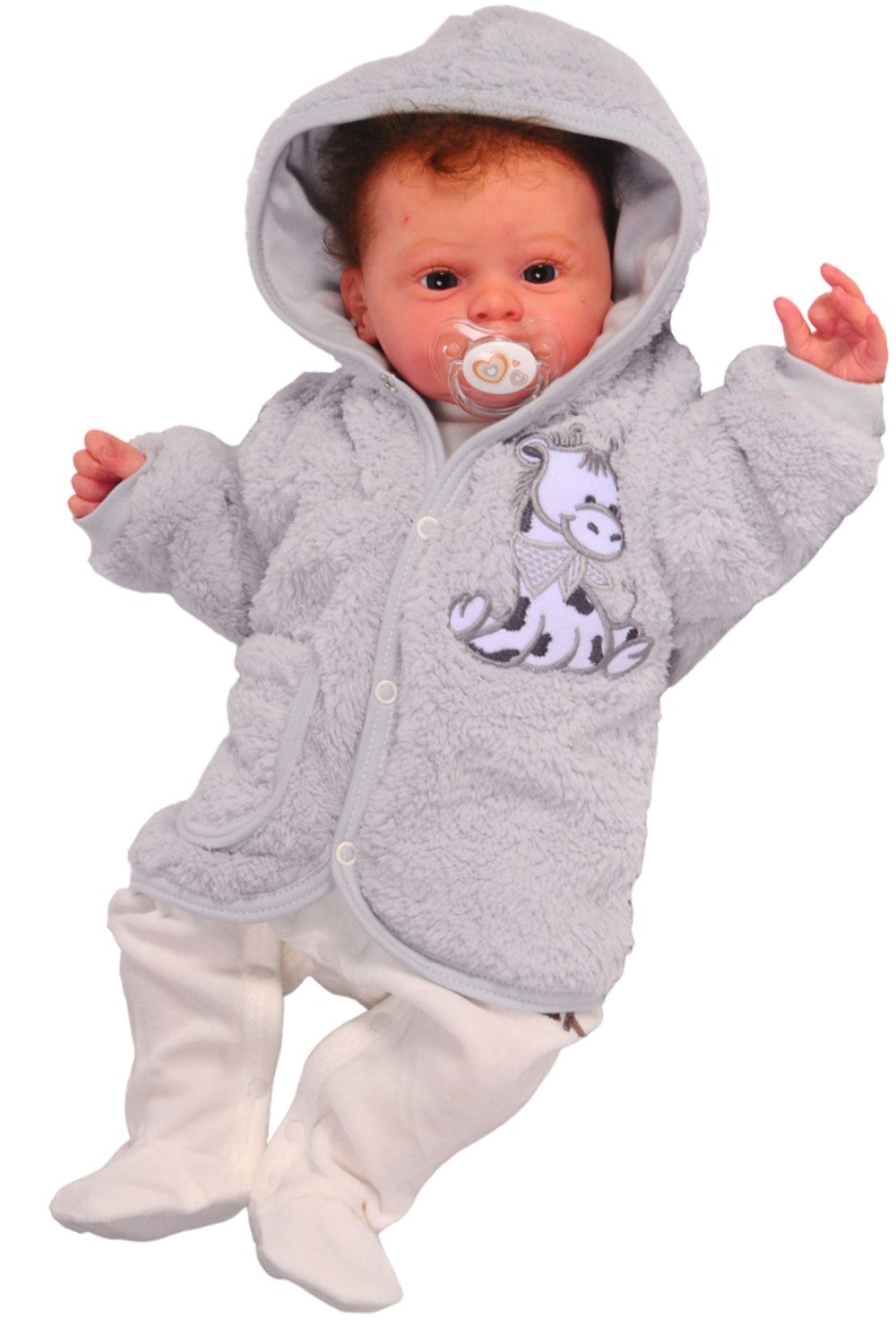 Fleecejacke Babyjacke Baby Jacke in Grau mit Giraffe Kapuzenjacke