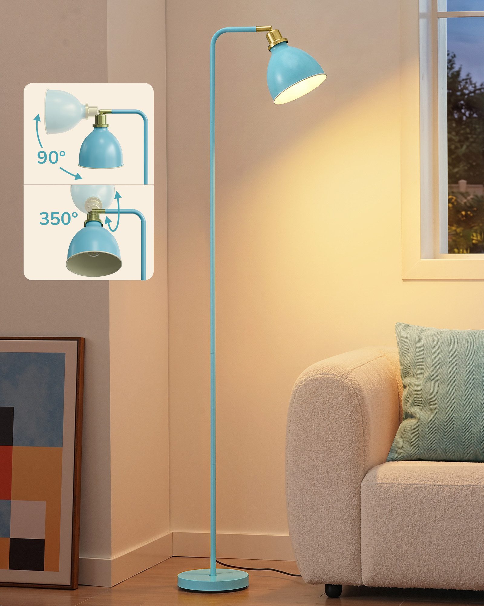 EDISHINE Stehlampe Wohnzimmer, LED wechselbar, warmweiß