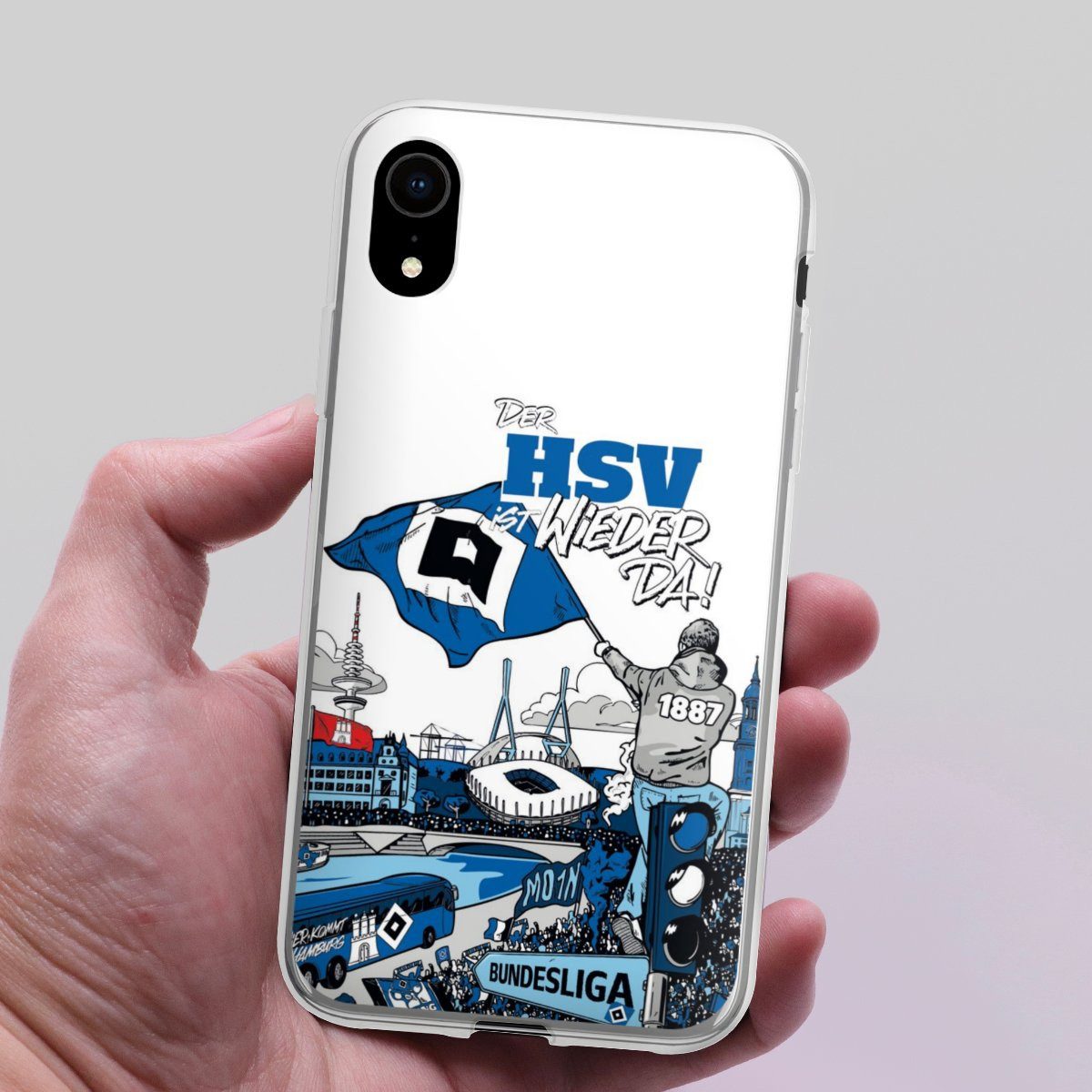 DeinDesign Handyhülle Hamburger SV Offizielles Lizenzprodukt Aufstieg, Apple iPhone Xr Silikon Hülle Bumper Case Handy Schutzhülle