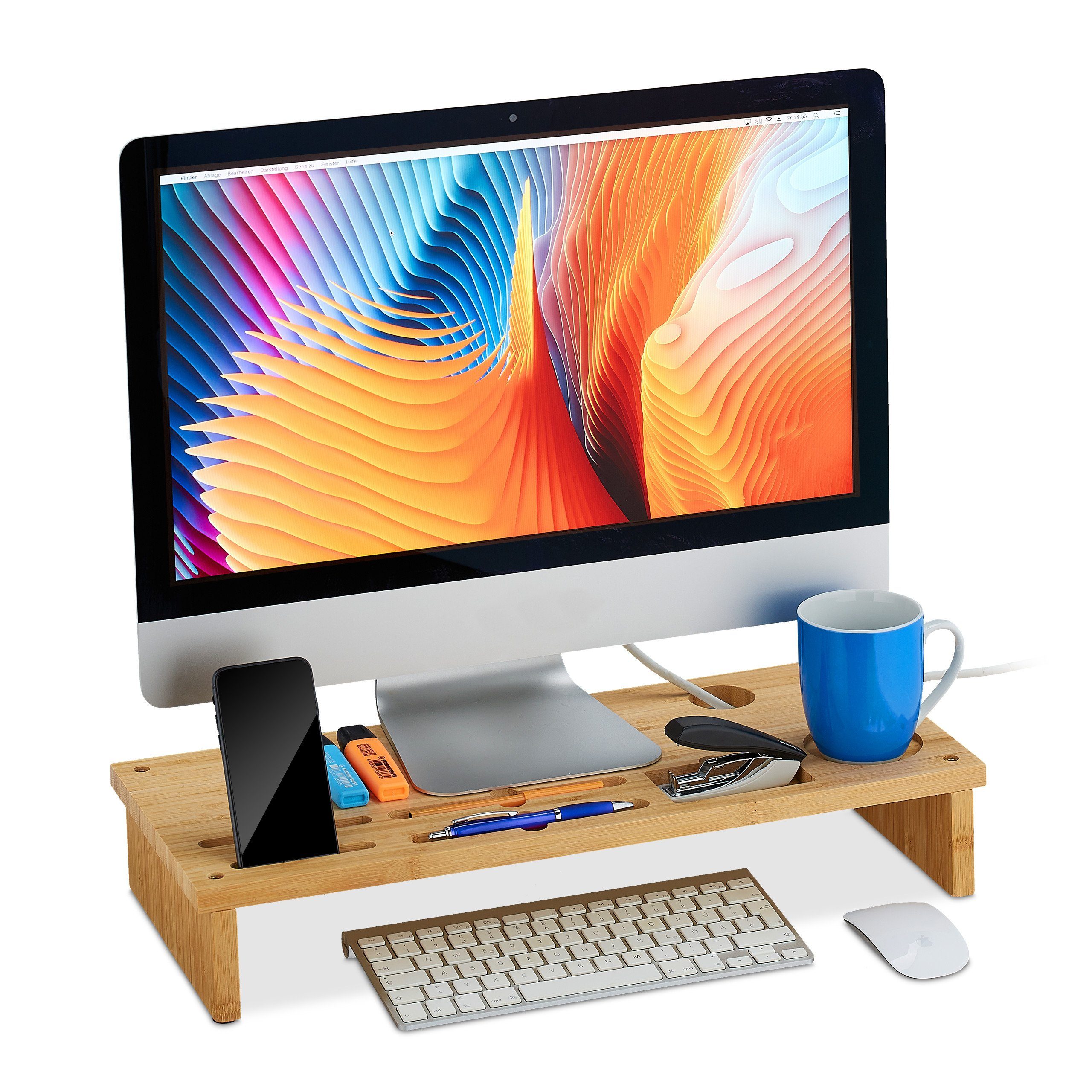 relaxdays Monitor-Halterung Monitorständer Bambus, (bis 24 Zoll, 1-tlg)