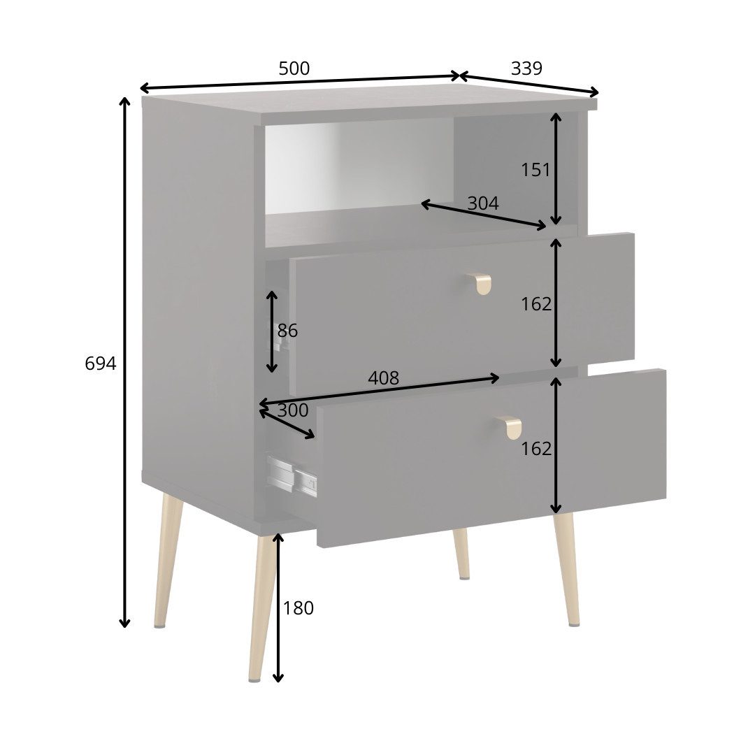 Home affaire Nachttisch Elyria, Metallgriffe, FSC-zertifizierter Holzwerkstoff (Nachtkommode B/T/H 50/34/69cm)