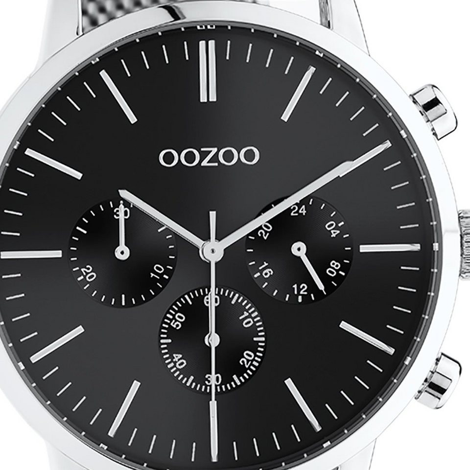 OOZOO Quarzuhr Oozoo Unisex Armbanduhr silber Analog, Damen, Herrenuhr  rund, groß (ca. 45mm) Edelstahlarmband, Casual-Style