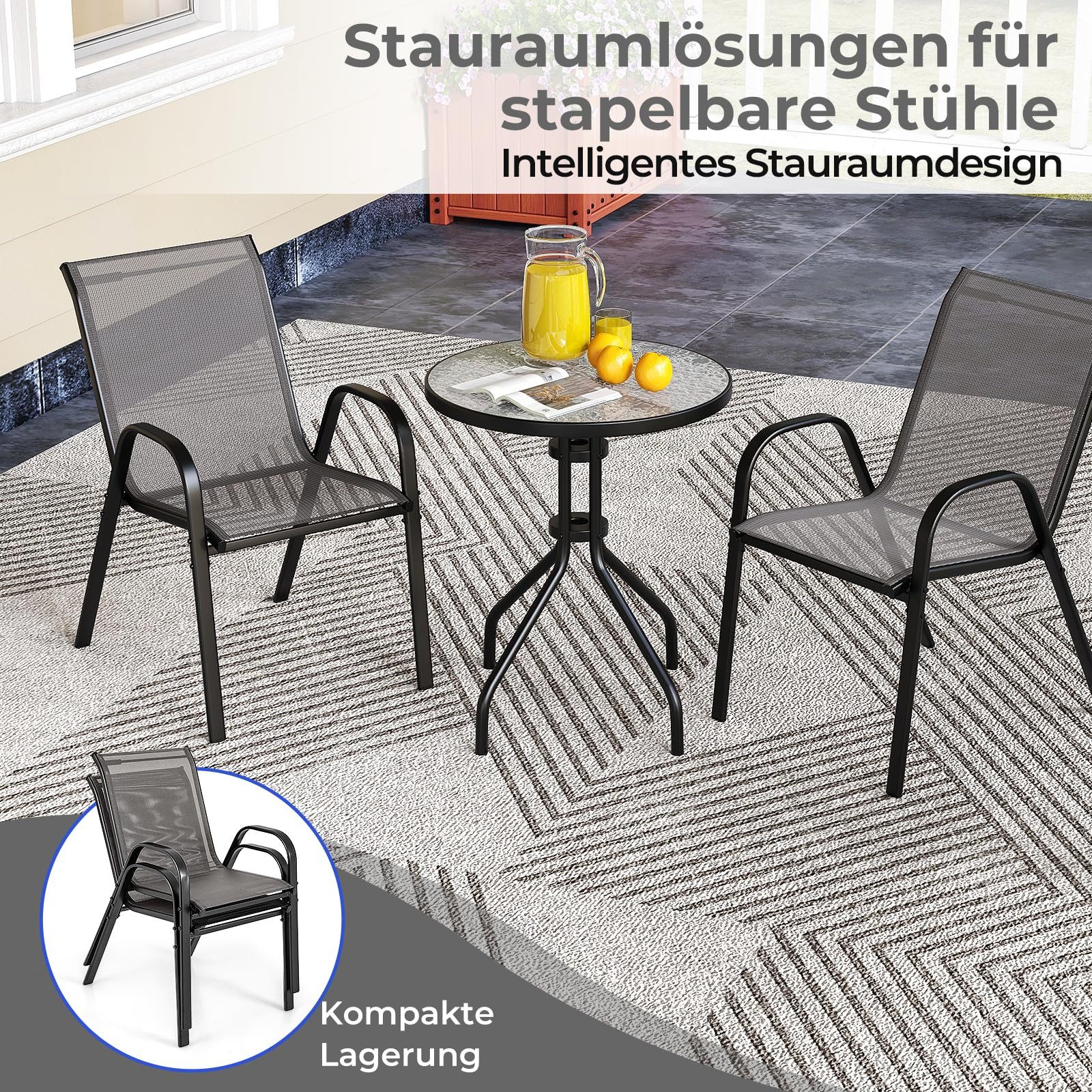COSTWAY Balkonset 3 TLG. Sitzgruppe, mit 2 Stühle & 1 Tisch