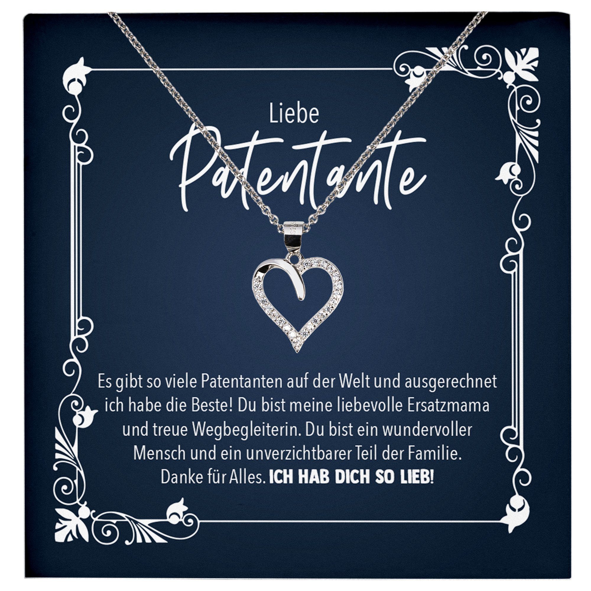 22Feels Schmuckset Patentante Geschenk Patin Frauen Schmuck Herz Halskette Karte (inkl. Geschenktasche, Karte(n), Poliertuch, Beutel), Echt-Silber 925/000, Karte Made In Germany