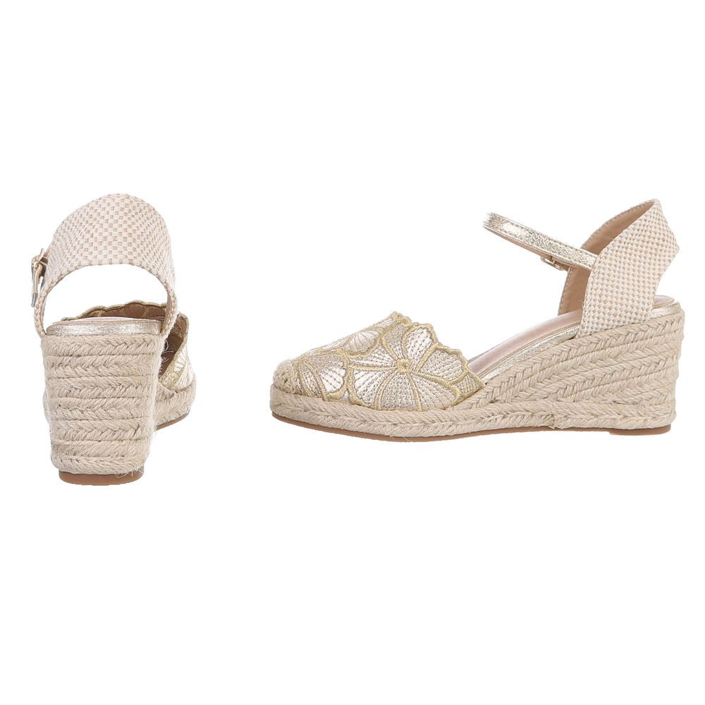 Ital-Design Beige Wedges mit Blumenstickerei – Sommerliche Eleganz Schnürpumps (89372886) Keilabsatz/Wedge Pumps in Gold