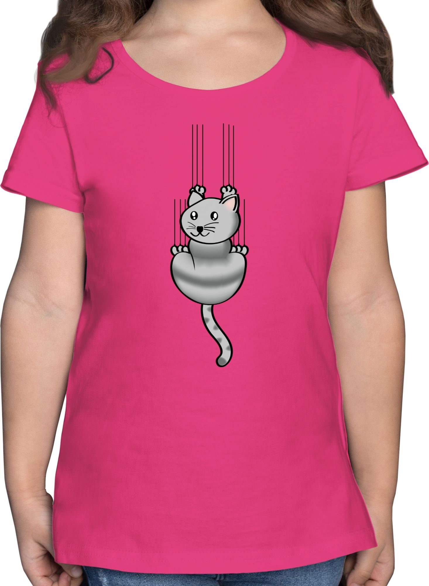 Shirtracer T-Shirt Kratze Katze Tiermotiv Animal Print 1 Fuchsia