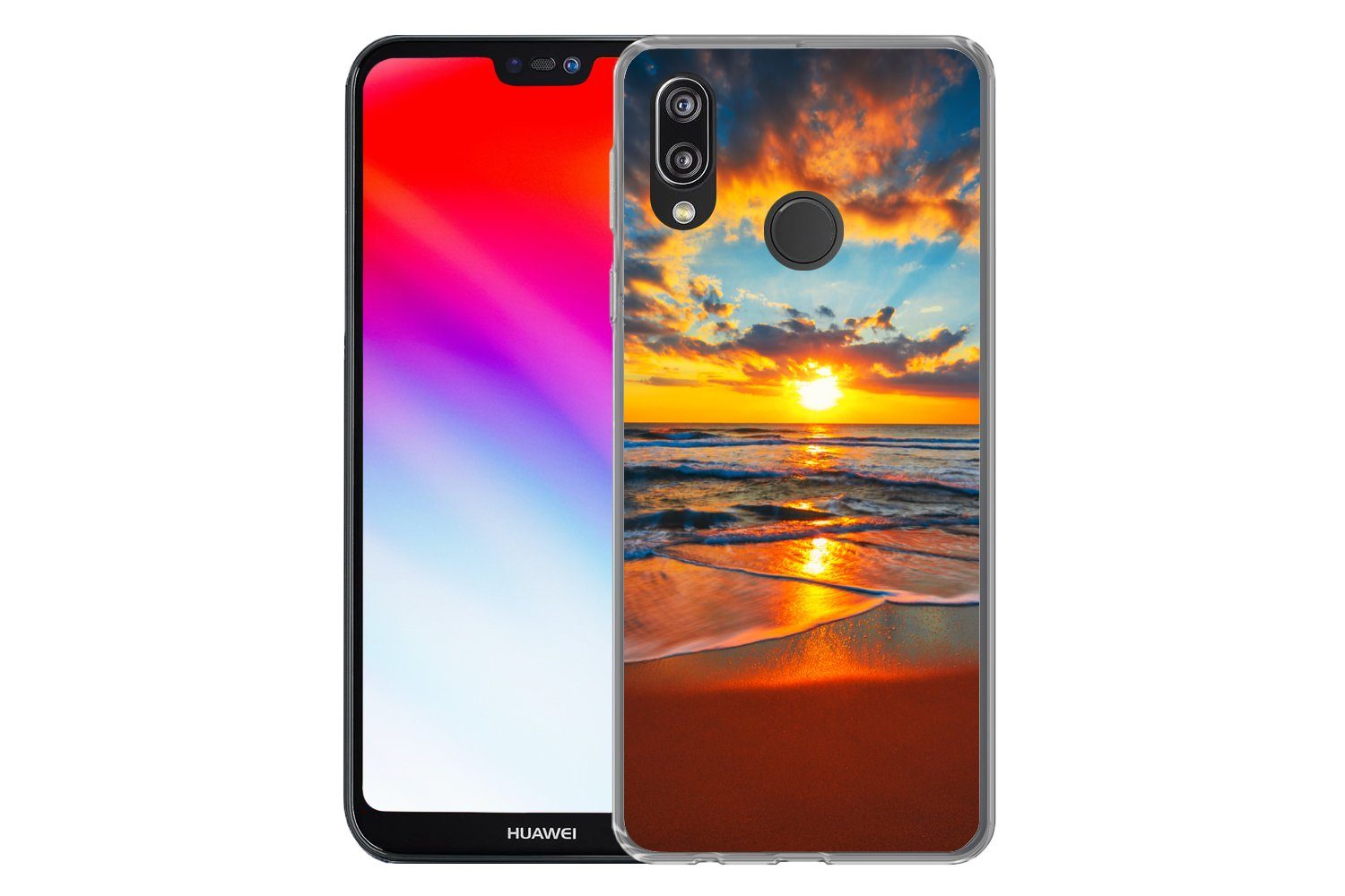 MuchoWow Handyhülle für Huawei P20 Lite (2020) Meer - Sonnenuntergang - Strand - Wolken -, Handy Case, Silikon, Bumper Case Dünn