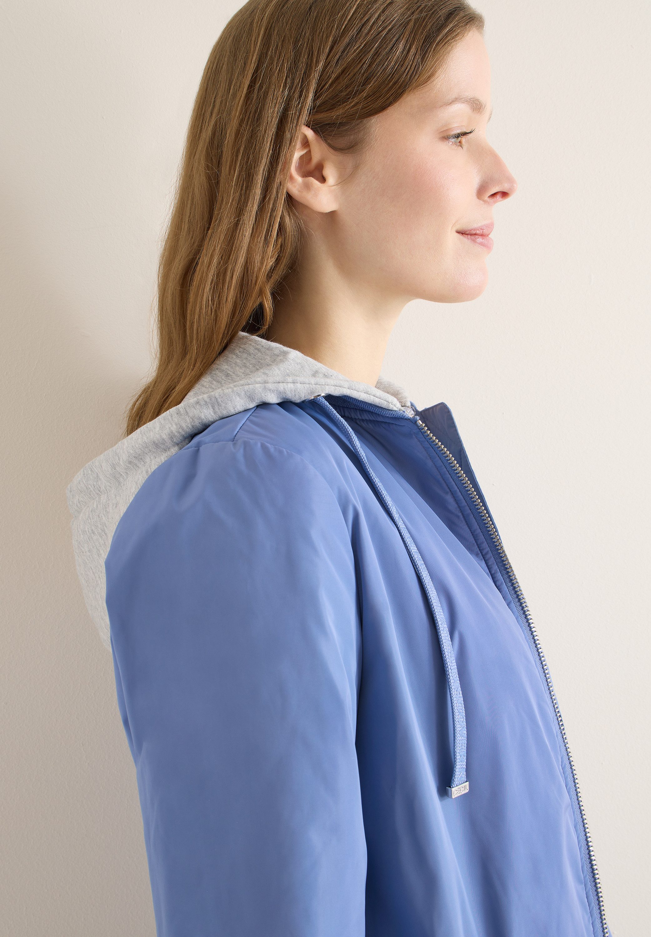 CECIL Langjacke mit Reißverschlusstasche am Ärmel, mit Kapuze aus Sweatmaterial
