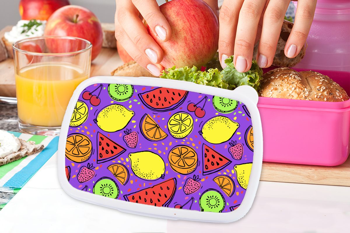 MuchoWow Lunchbox Wassermelone - Obst Brotbox Brotdose Erwachsene, Snackbox, Kunststoff (2-tlg), Lila, Kunststoff, Kinder, Mädchen, - für rosa