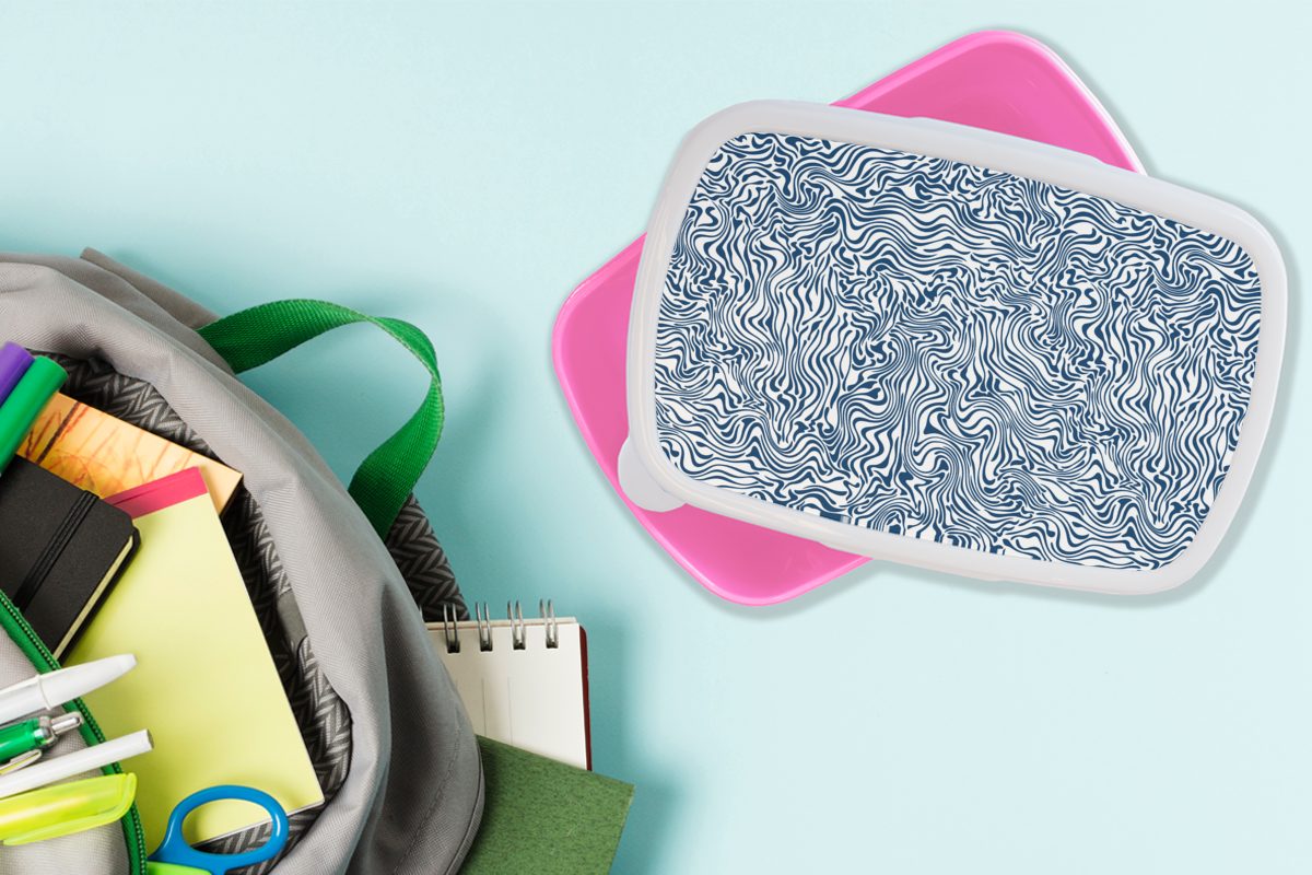 MuchoWow Lunchbox Muster - Kunststoff, Mädchen, für Abstrakt Brotbox Blau, rosa Kunststoff Snackbox, Kinder, - Erwachsene, (2-tlg), Brotdose