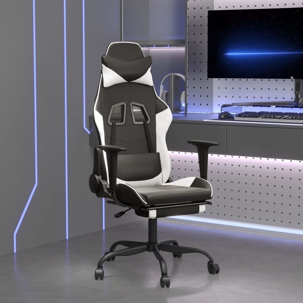 furnicato Gaming-Stuhl mit Massage & Fußstütze Schwarz & Weiß Kunstleder (1 St)