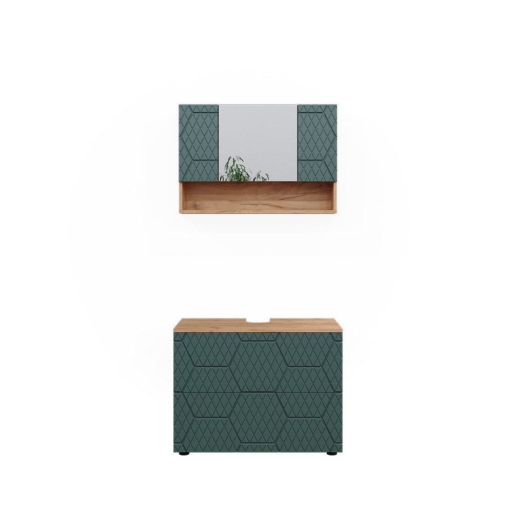 Vicco Badmöbel-Set Irma, Goldkraft Eiche/Grün, 2 günstig online kaufen