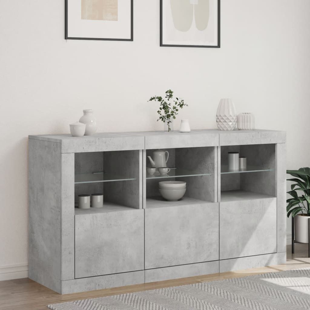 vidaXL Sideboard Sideboard mit LED-Leuchten Betongrau 123x37x67 cm (1 St) günstig online kaufen
