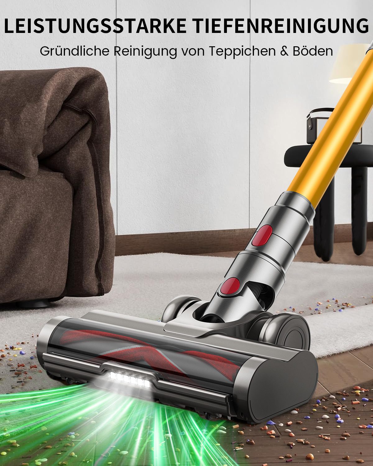 FOSMET Akku-Hand-und Stielstaubsauger 88000Pa Akkustaubsauger 750W/80Min/1M Schlauch Staubsauger Kabellos, 750 W, 2,6L Staubbehälter, 50dB leise/11-Stufen-Filter/OLED Display,Ideal für Böden/Teppiche/Auto