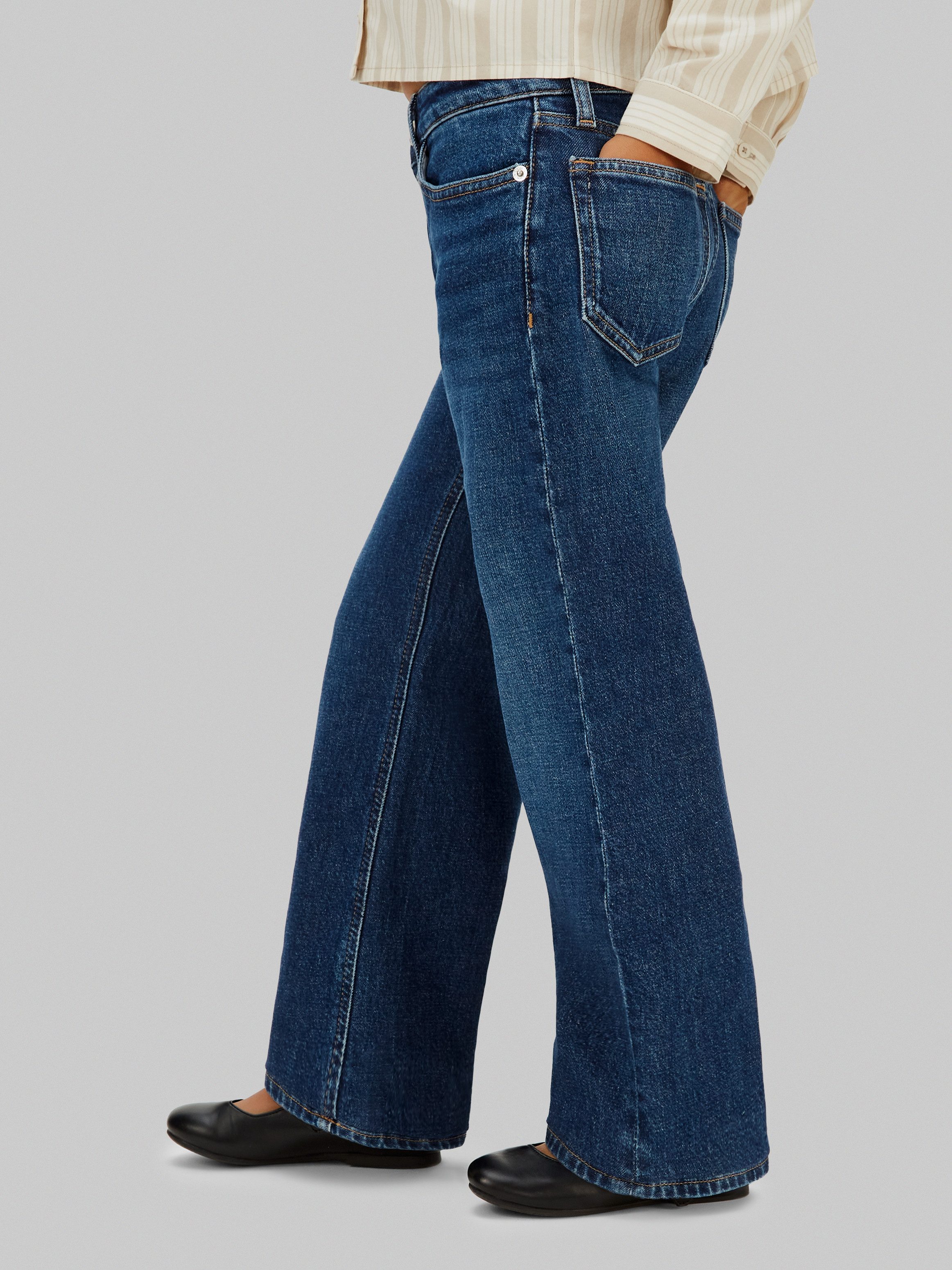 Calvin Klein Weite Jeans verstellbarer Bund, weites Bein, hohe Taille, Baumwoll-Stretch