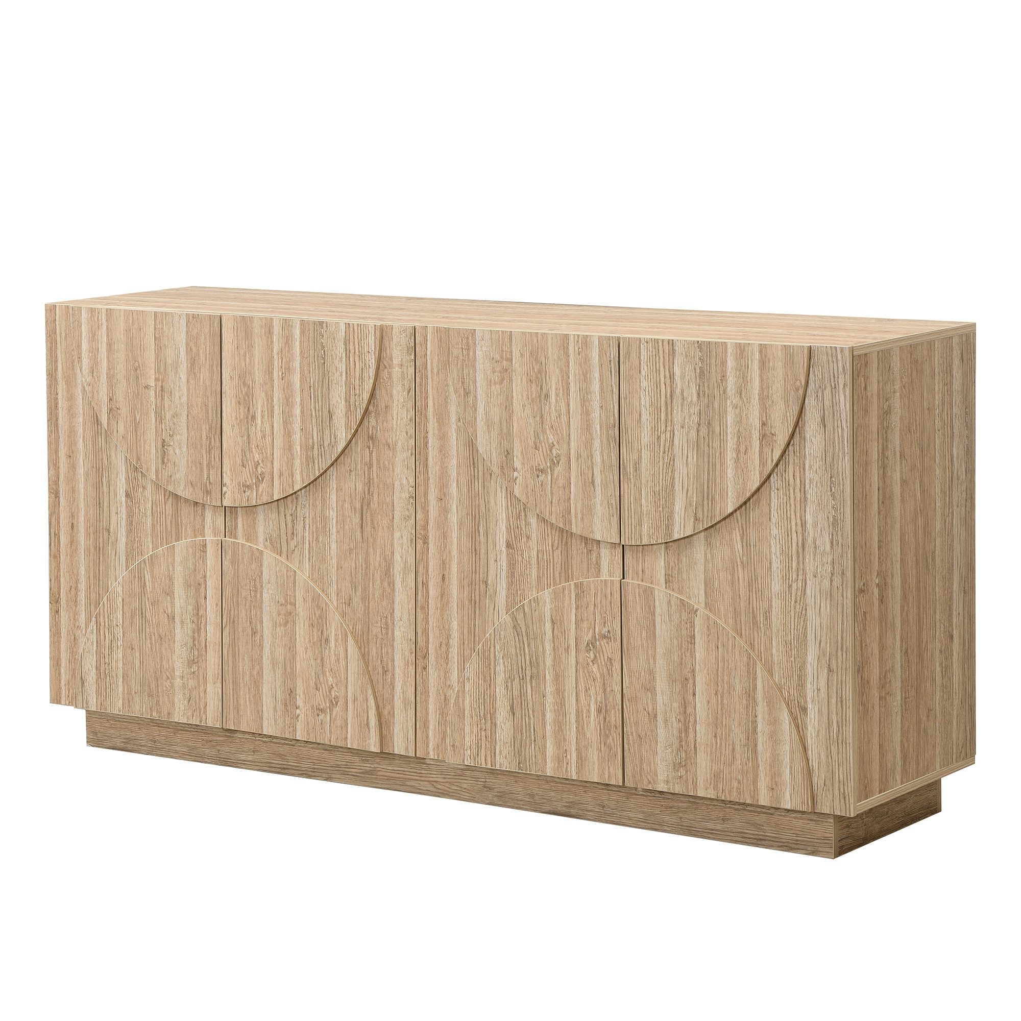 HAUSS SPOLE Sideboard mit Regalen,Beistellschrank Aufwahrungsschrank mit Rebounder,Holzfarbe (Kommode, Buffetschrank, 1 St., mit Regalen, 160 × 40 × 80 cm), Türverkleidungen mit symmetrische Bogenform