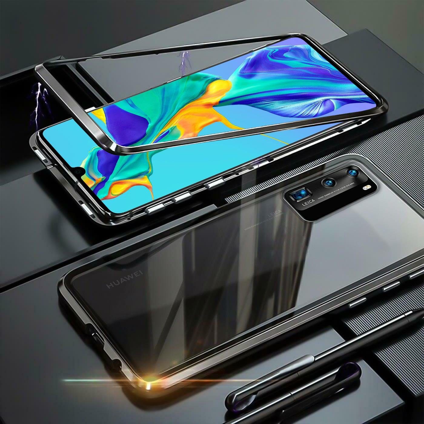CoolGadget Handyhülle Metall Magnet Handy Case für Huawei P40 6,1 Zoll, Hülle Outdoor Schutz Cover Rückseite Glas für Huawei P40