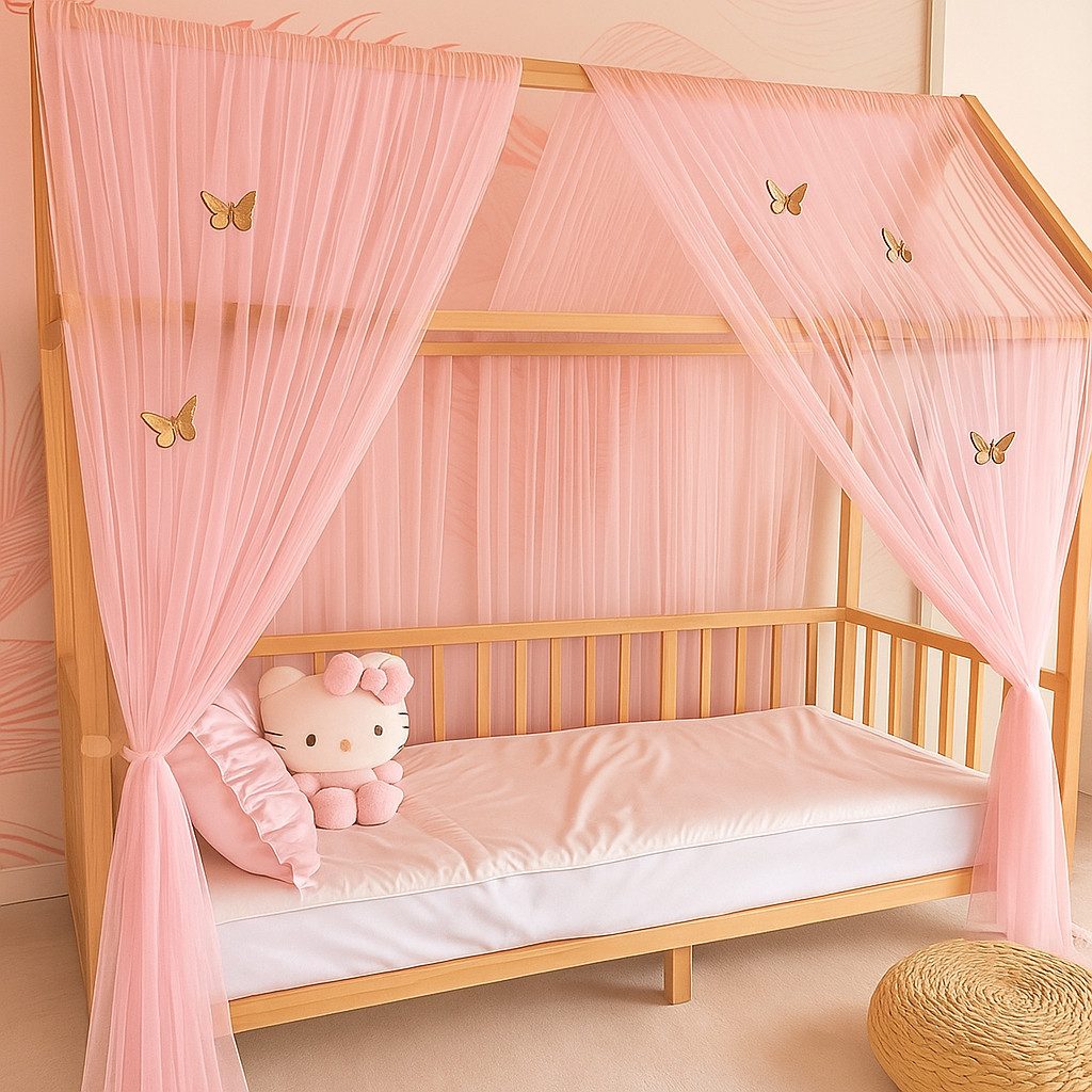 Betthimmel Betthimmel Tüll Hausbett Kinderbett 2 Stück 340cm 380cm Montessori