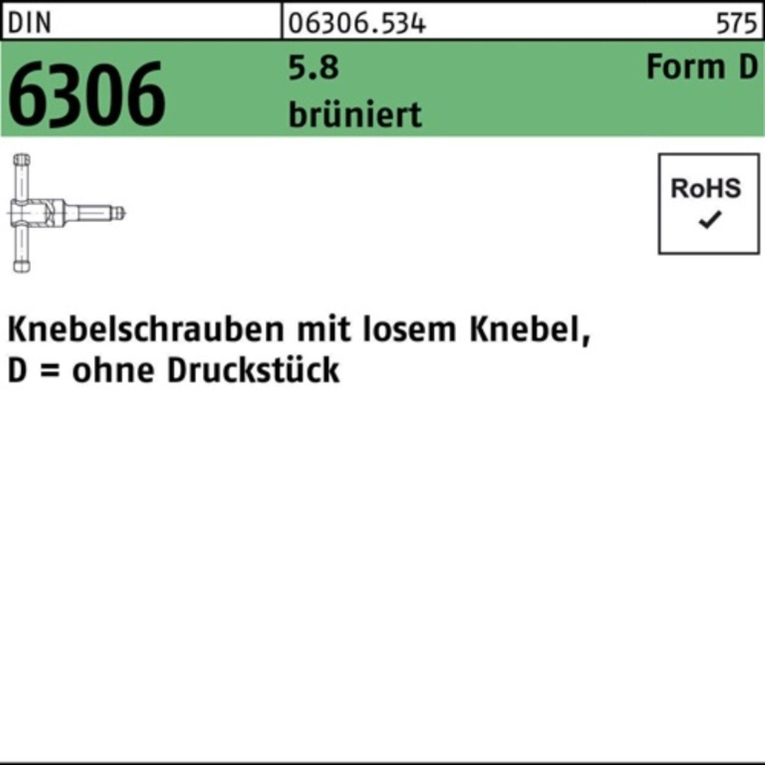 90 Knebel Pack Knebelschraube 100er DIN Reyher Schraube losen 20x 6306 5.8 DM brünier