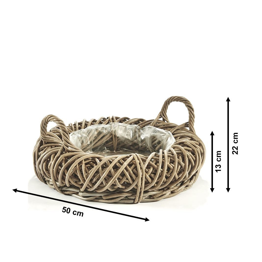Kobolo Pflanzkübel Pflanzschale aus Rattan in Kubu grey mit Folie