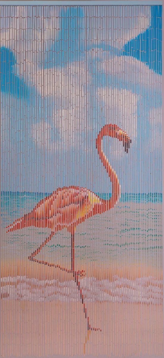CONACORD Türvorhang Decona Flamingo Dekovorhang bunt, Ösen, halbtransparent, 90 x 200 cm, Bambus - blickdicht dank hoher Stranganzahl