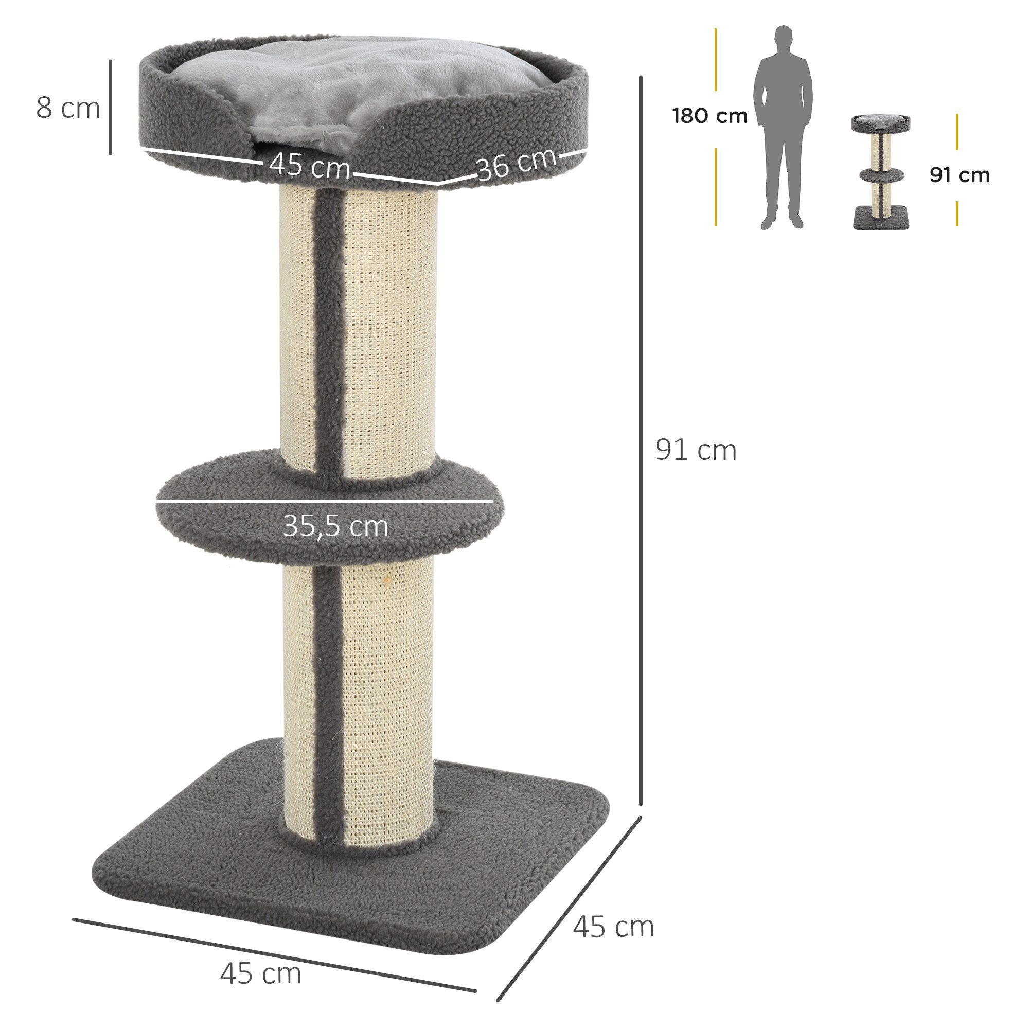 MC Star Kratzsäule für Katzen, stabiler Kratzbaum mit Plattform, Belastbarkeit 30kg, (grau für aktives Spiel & Entspannung)