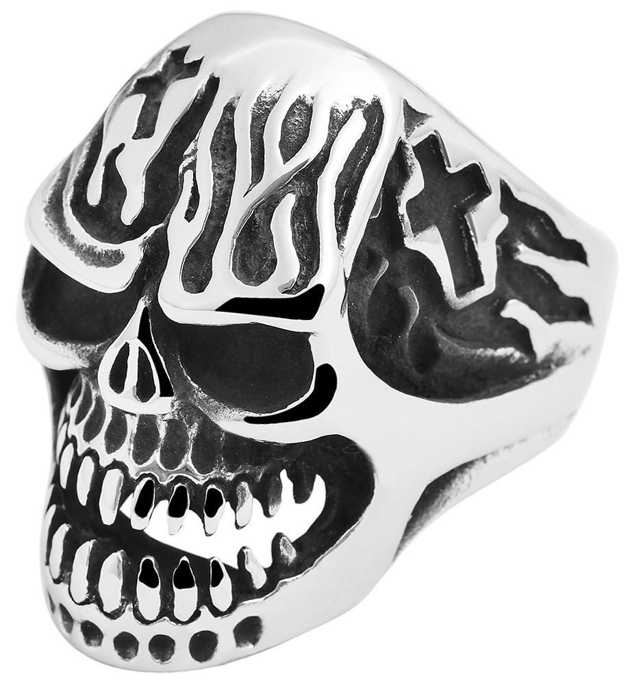Adelia´s Fingerring Herren Ring Totenkopf aus Edelstahl, Eine schöne Geschenkidee für jeden Anlass