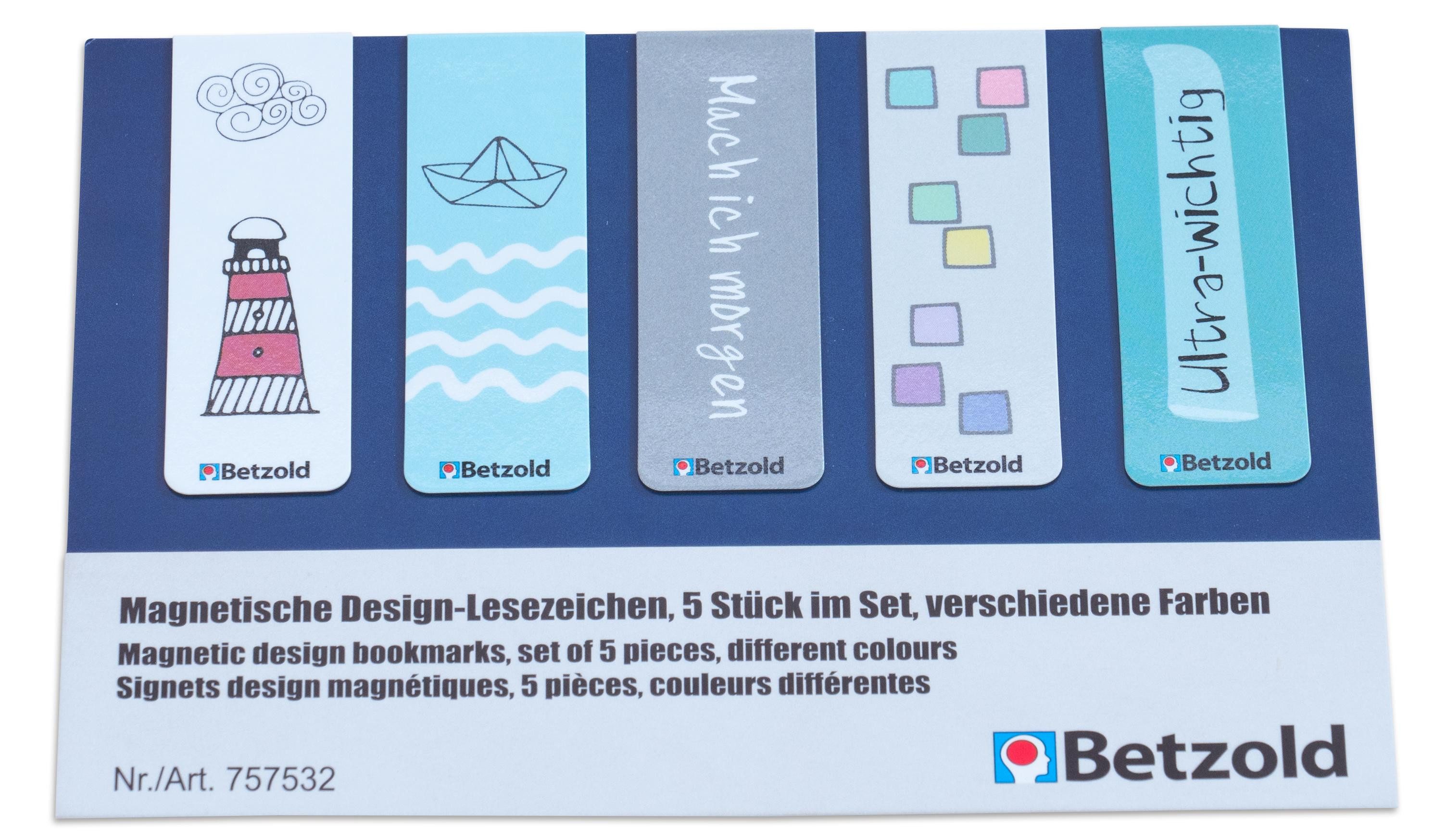 Betzold Lesezeichen magnetische Design-Lesezeichen, 5er-Set