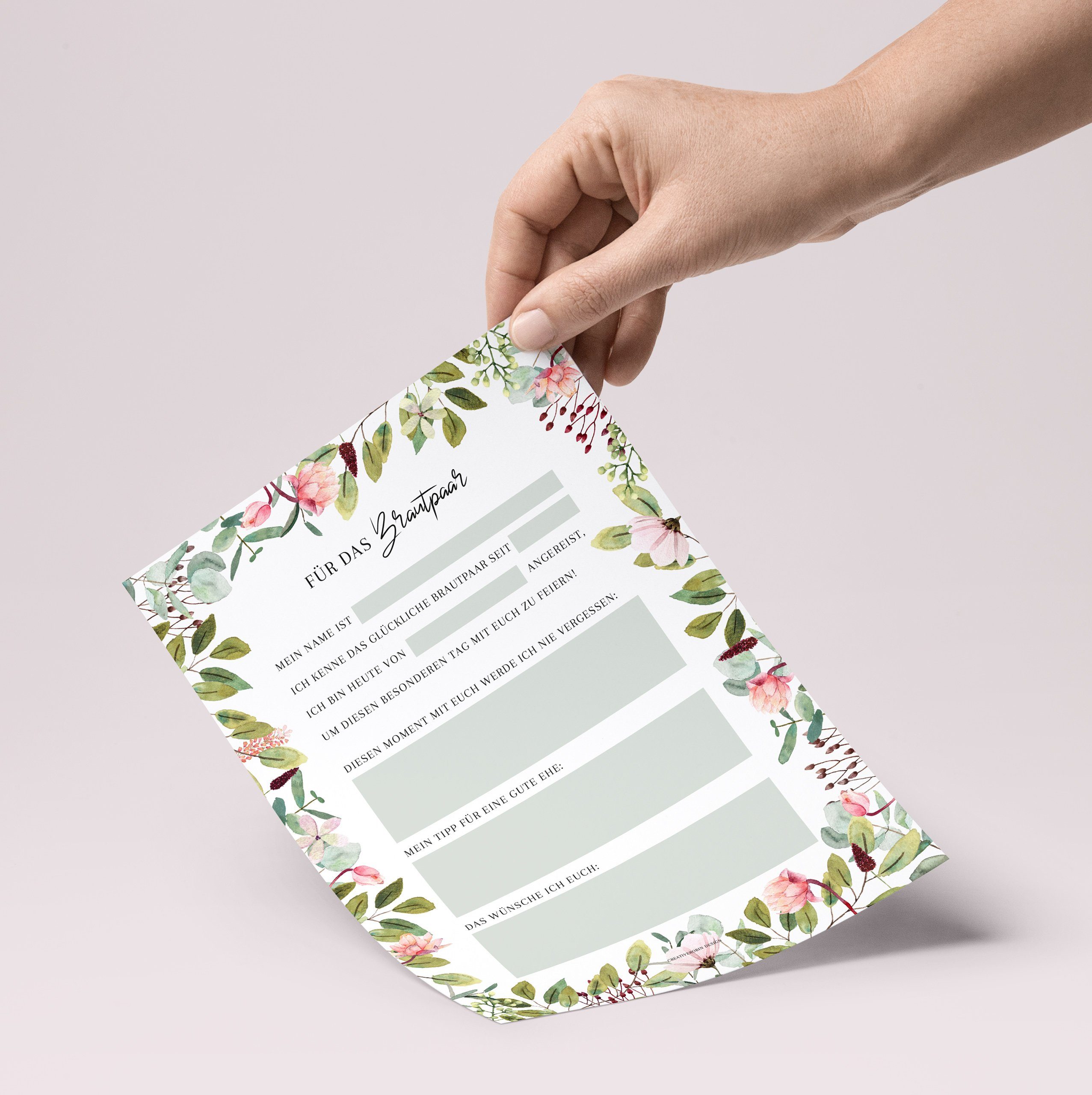 CreativeRobin Hochzeitskarte Gäste A5 & Karten Notizblock für Hochzeitsspiel • Gästebuch 50