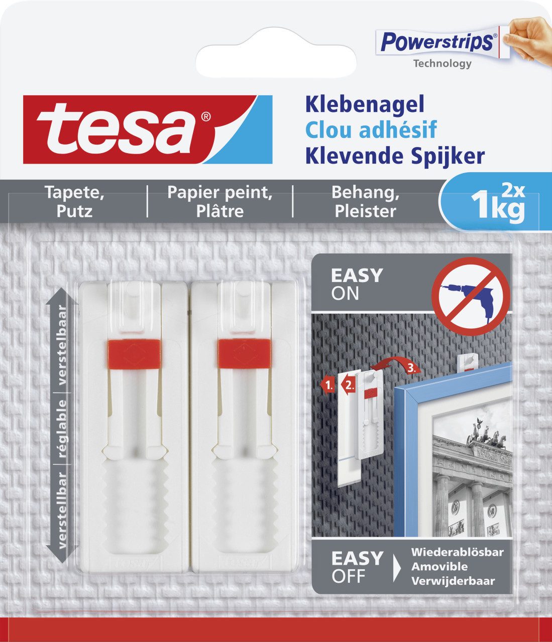 Klebehaken tesa Klebenagel Traglast 1 kg, 2 Stück