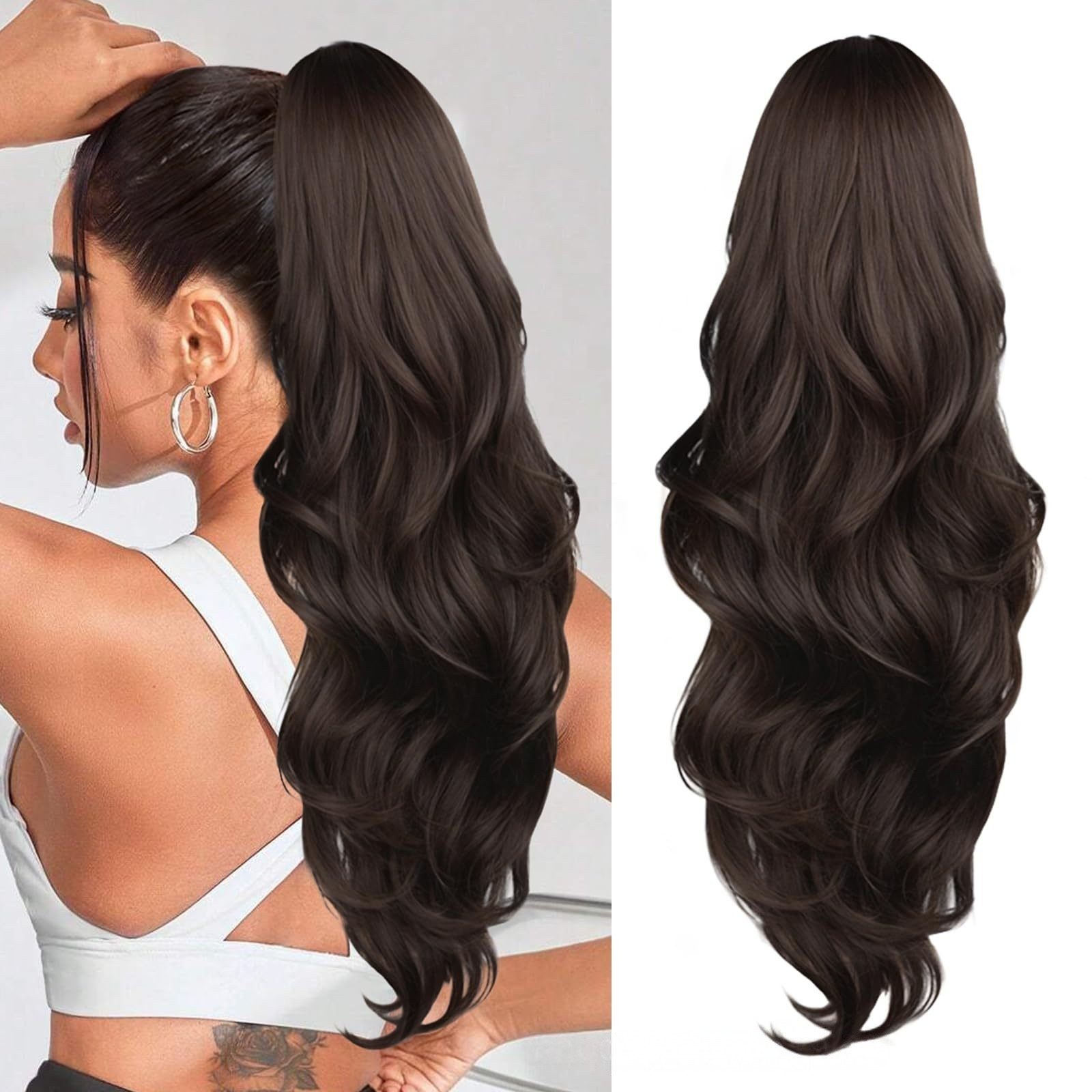 Zaewry Haarspange 60 cm Lange Lockige Wellige Clip in Pferdeschwanz Haarverlängerungen, 1